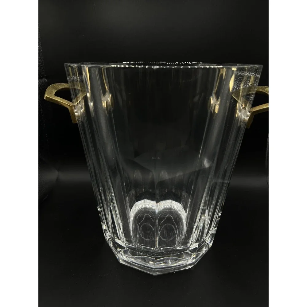 Vintage Baccarat Maxim Heavy Crystal Ice Bucket Brass Handles Signed